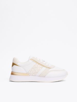 white sneaker mit th-monogramm und metallic-details für damen - tommy hilfiger