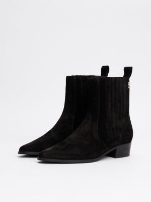 schwarz chelsea-boot aus wildleder im western-stil für damen - tommy hilfiger