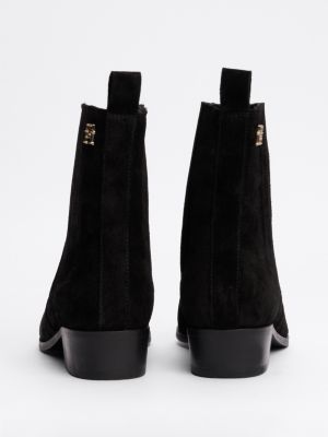 schwarz chelsea-boot aus wildleder im western-stil für damen - tommy hilfiger