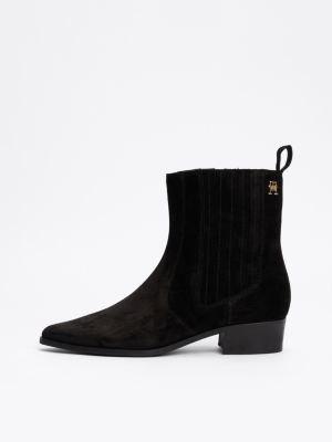 zwart chelsea cowboyboot van suède voor dames - tommy hilfiger