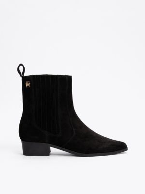 black chelsea-boot aus wildleder im western-stil für damen - tommy hilfiger