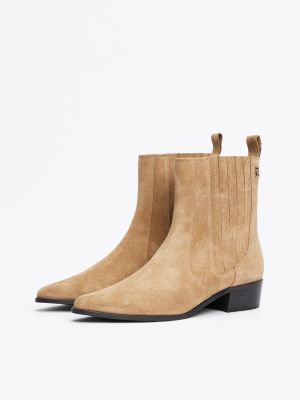 braun chelsea-boot aus wildleder im western-stil für damen - tommy hilfiger