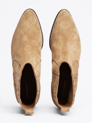 brown suede cowboy chelsea boots for women tommy hilfiger