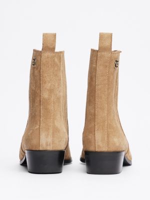 braun chelsea-boot aus wildleder im western-stil für damen - tommy hilfiger