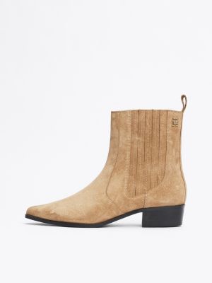 braun chelsea-boot aus wildleder im western-stil für damen - tommy hilfiger