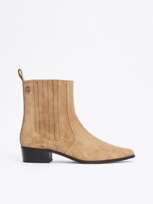 brown chelsea-boot aus wildleder im western-stil für damen - tommy hilfiger