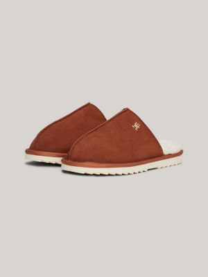 slippers in pelle scamosciata marrone da donne tommy hilfiger