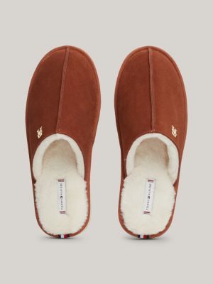 slippers in pelle scamosciata marrone da donne tommy hilfiger