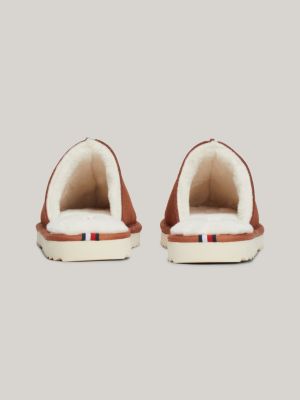 slippers in pelle scamosciata marrone da donne tommy hilfiger