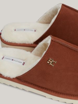 slippers in pelle scamosciata marrone da donne tommy hilfiger