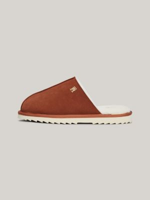 brown suede serrated sole slippers for women tommy hilfiger