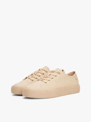 beige canvas rope th monogram trainers for women tommy hilfiger