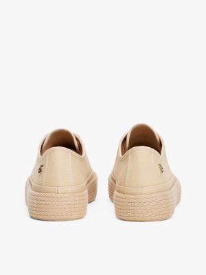 beige sneaker aus canvas mit th-monogramm für damen - tommy hilfiger