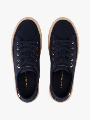 blauw canvas sneaker met touw en th-monogram voor dames - tommy hilfiger