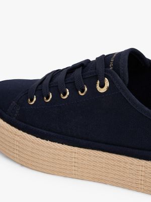 blauw canvas sneaker met touw en th-monogram voor dames - tommy hilfiger