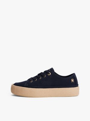 sneakers in tela con monogramma th blu da donne tommy hilfiger