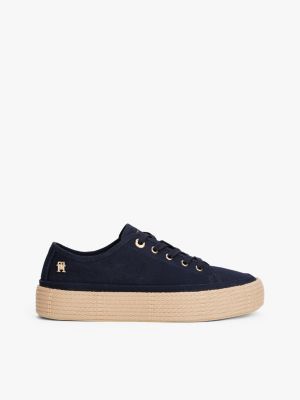 blue canvas sneaker met touw en th-monogram voor dames - tommy hilfiger