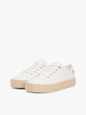 white canvas rope th monogram trainers for women tommy hilfiger