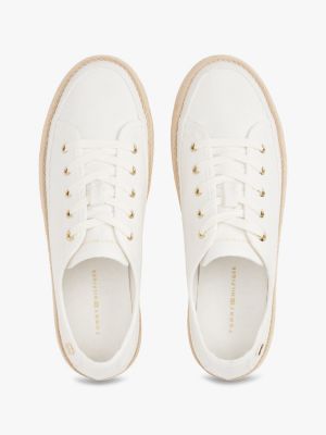 sneakers in tela con monogramma th bianco da donne tommy hilfiger