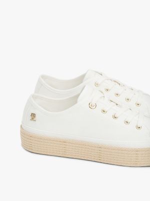 white canvas rope th monogram trainers for women tommy hilfiger