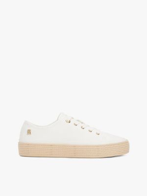 white canvas sneaker met touw en th-monogram voor dames - tommy hilfiger