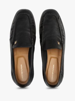 black leather th monogram plaque loafers for women tommy hilfiger