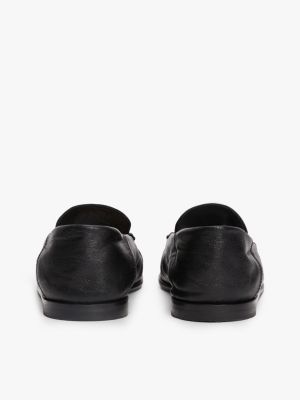 black leather th monogram plaque loafers for women tommy hilfiger