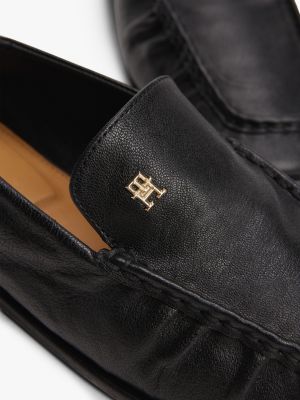 black leather th monogram plaque loafers for women tommy hilfiger