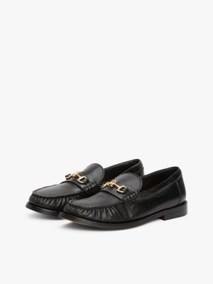 schwarz loafer aus leder mit horsebit-highlight für damen - tommy hilfiger