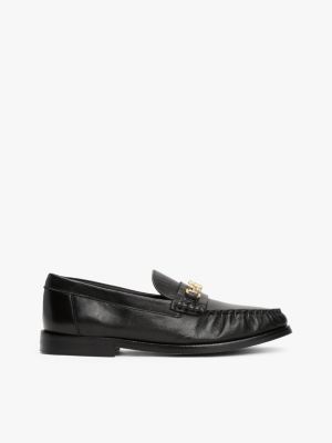 black loafer aus leder mit horsebit-highlight für damen - tommy hilfiger