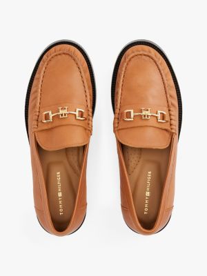 braun loafer aus leder mit horsebit-highlight für damen - tommy hilfiger