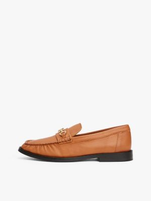 braun loafer aus leder mit horsebit-highlight für damen - tommy hilfiger