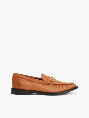 brown leren loafer met horsebit-detail voor dames - tommy hilfiger