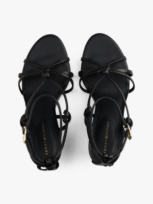 black leather knot strap wedge sandals for women tommy hilfiger