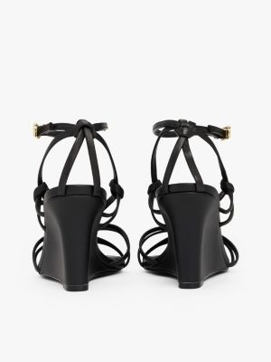 black leather knot strap wedge sandals for women tommy hilfiger