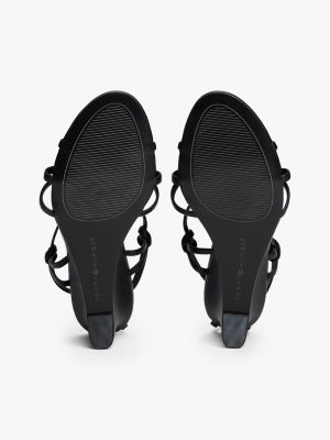 black leather knot strap wedge sandals for women tommy hilfiger