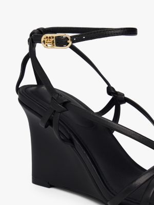 black leather knot strap wedge sandals for women tommy hilfiger