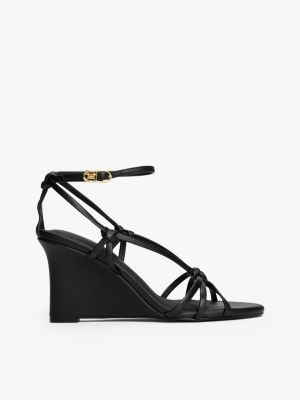 black leather knot strap wedge sandals for women tommy hilfiger