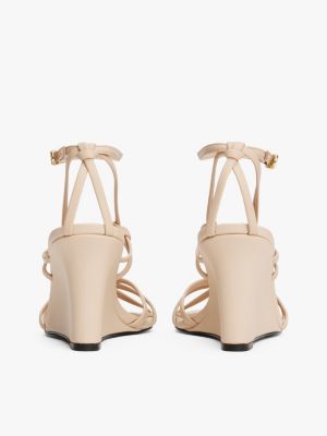 beige leather knot strap wedge sandals for women tommy hilfiger