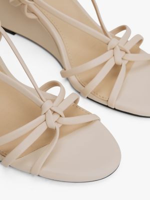 beige leather knot strap wedge sandals for women tommy hilfiger