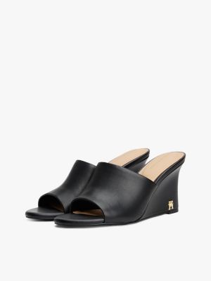 black leren muiltje met sleehak en th-monogram voor dames - tommy hilfiger