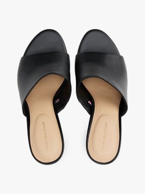 zwart leren muiltje met sleehak en th-monogram voor dames - tommy hilfiger