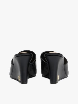 zwart leren muiltje met sleehak en th-monogram voor dames - tommy hilfiger