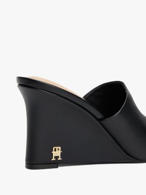 zwart leren muiltje met sleehak en th-monogram voor dames - tommy hilfiger