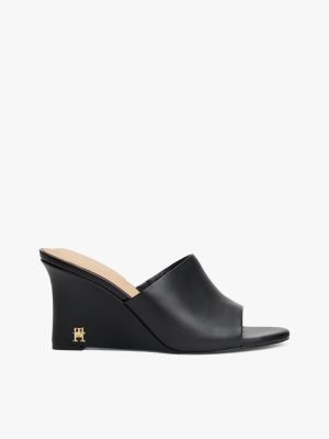 black leren muiltje met sleehak en th-monogram voor dames - tommy hilfiger