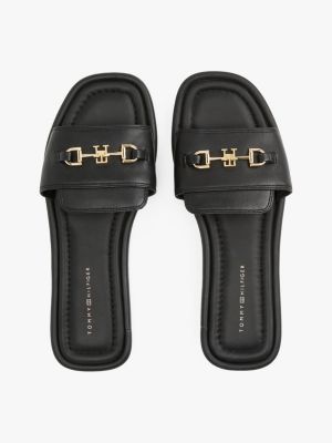 schwarz pantolette aus leder mit horsebit-highlight für damen - tommy hilfiger