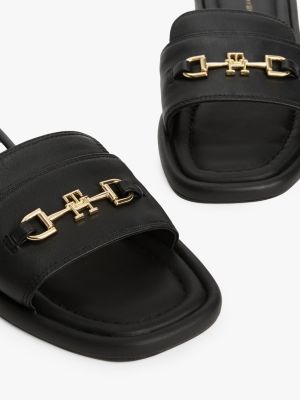 schwarz pantolette aus leder mit horsebit-highlight für damen - tommy hilfiger