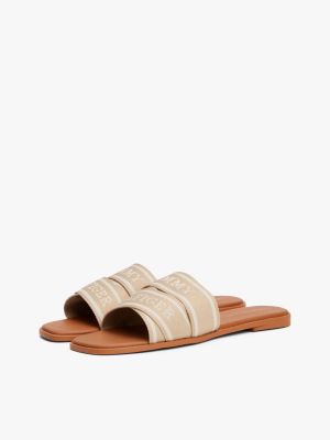 brown webbing woven logo strap mules for women tommy hilfiger