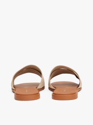 brown webbing woven logo strap mules for women tommy hilfiger