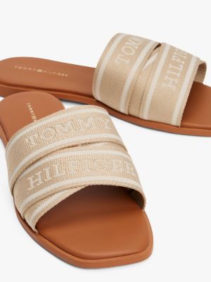 brown webbing woven logo strap mules for women tommy hilfiger